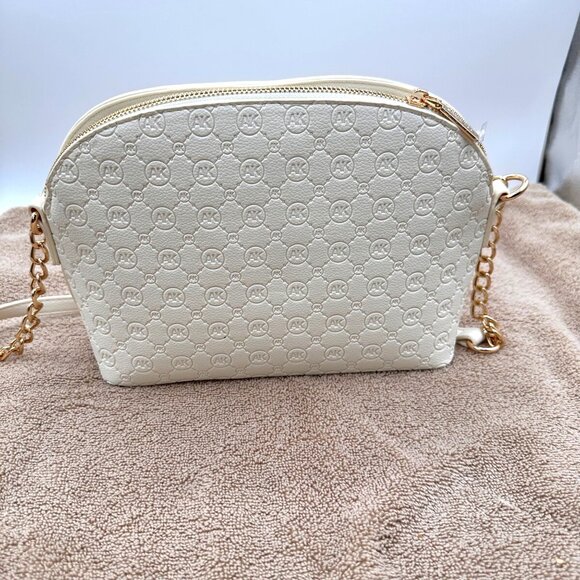 Anne Klein Triple Compartment Crossbody Bag Gold Chain Strap Monogram Design - Picture 2 of 13